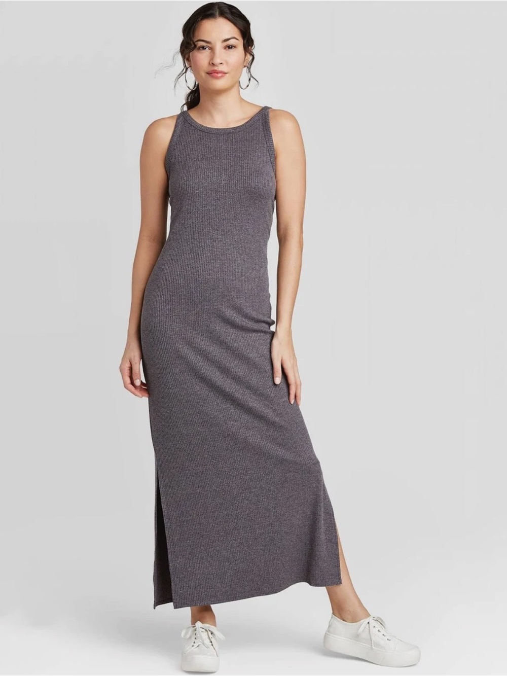 a new day Ribbed Tank Maxi Dress in Heather Gray